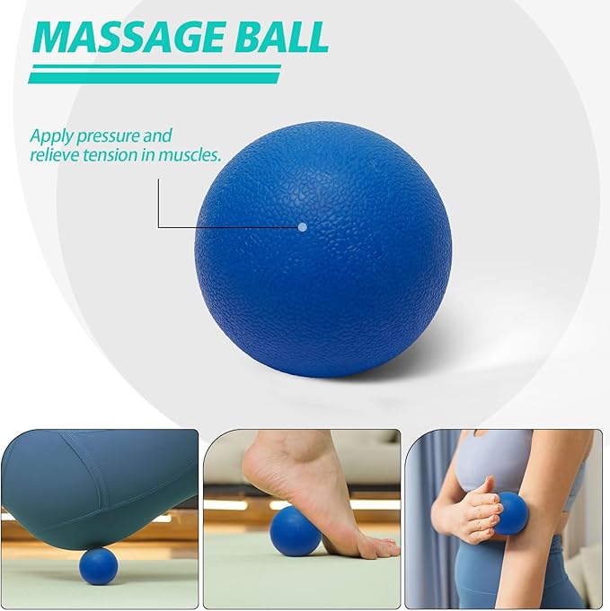 5-in-1 Foam Roller Set, Massage Roller Stick, Massage Ball, Resistance Band for Deep Muscle Massage, Trigger Point Release, Pilates, Yoga (Blue-Wave)