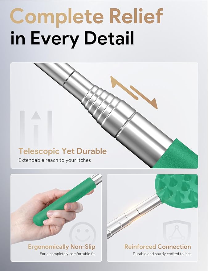 TUKUOS Telescoping Back Scratcher with 4Pcs Detachable Scratching Heads, Back Scratcher for Men/Women,Dual Sides Scratcher/Metal Claw/Rake Scratcher Christmas Gifts Stocking Stuffers for Women Men