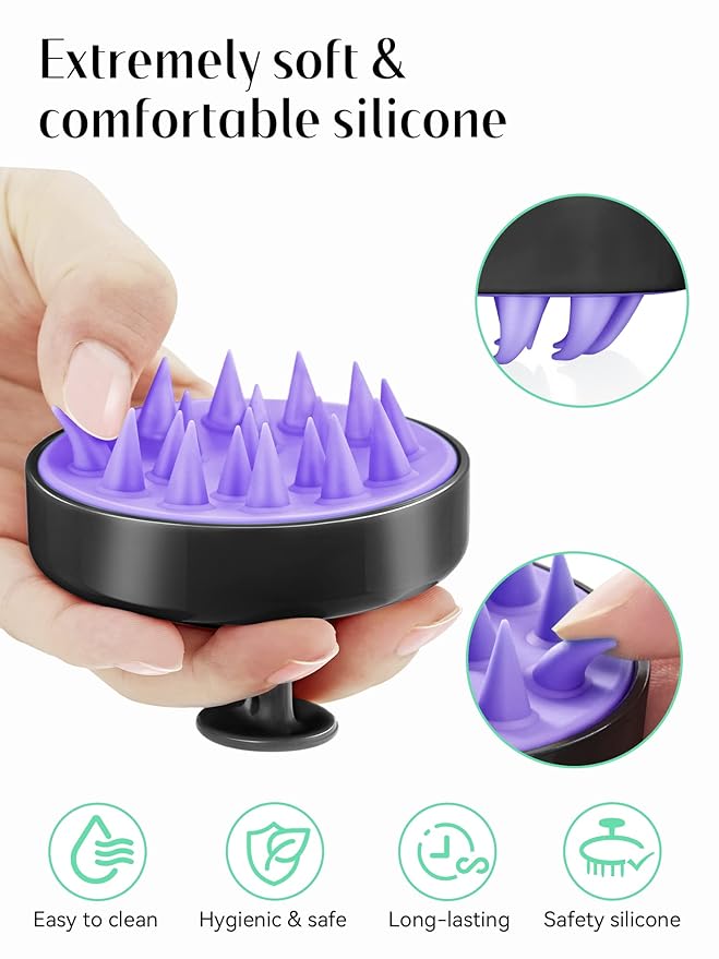 HEETA Scalp Massager Hair Growth, Soft Silicone Scalp Scrubber Shampoo Brush for Exfoliation, Dandruff Removal Head Massage Stress Relax, Wet & Dry Use for Thick Thin Curly Hair Care, Black