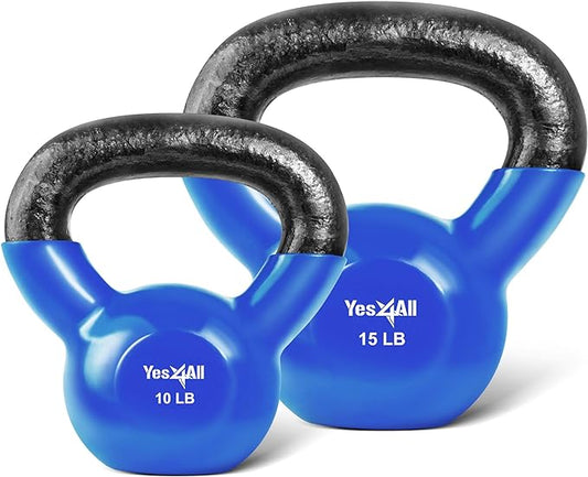 Yes4All Kettlebell, Vinyl Coated Kettlebell Cast Iron Sets with Stable Flat Bottom for Full Body Workout, Push up, Grip Strength Training & Weights Exercises