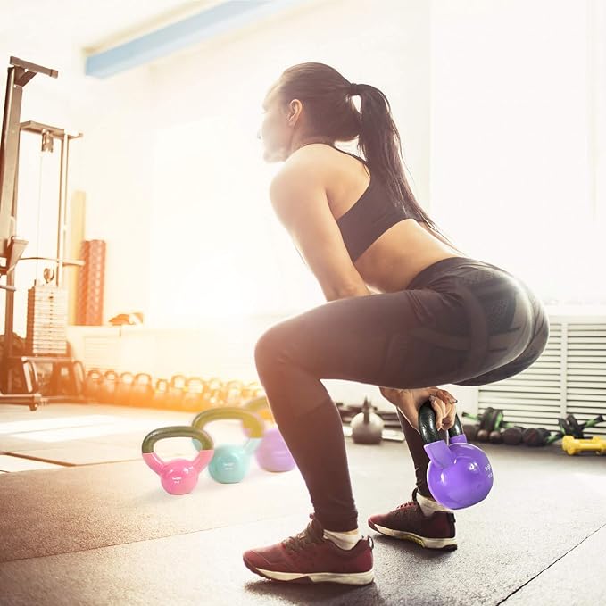 Yes4All Kettlebell, Vinyl Coated Kettlebell Cast Iron Sets with Stable Flat Bottom for Full Body Workout, Push up, Grip Strength Training & Weights Exercises