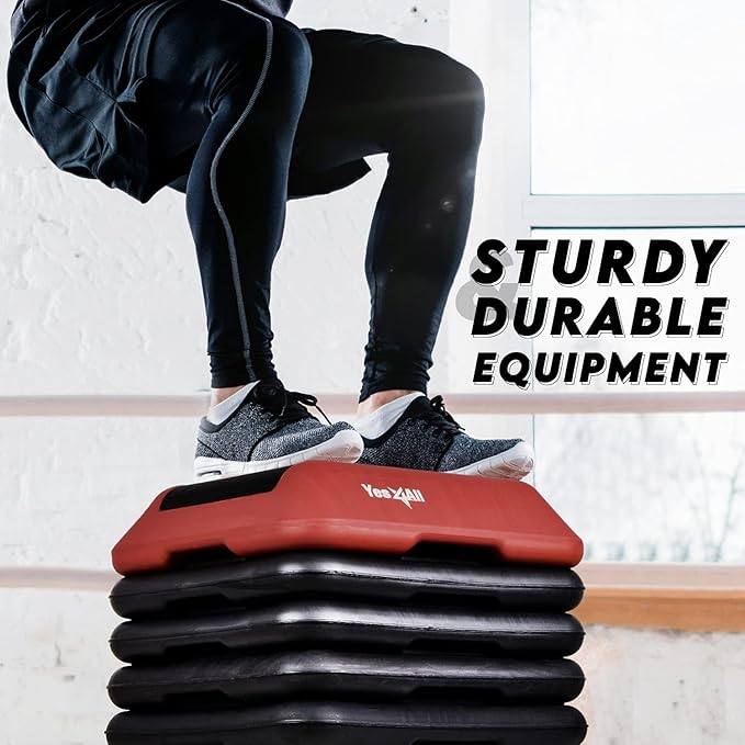 Yes4All 16"x16" Adjustable High Step Aerobic Platform with 4 Risers, Height-Adjustable 4"-6''-8''-10''-12" Step Aerobics Platform for Home Gym Exercise Fitness Workout