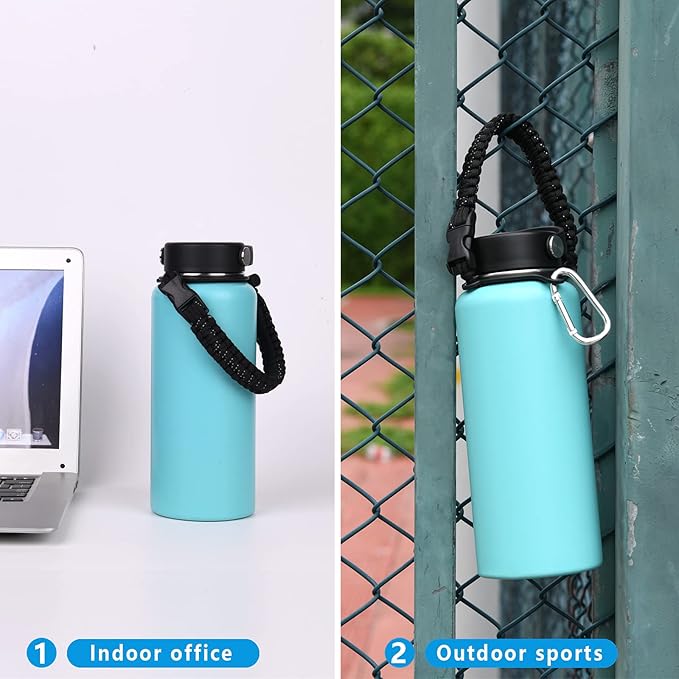 Wongeto Paracord Handle Carrier Holder with Shoulder Strap,Compatible with Hydro Flask Wide Mouth Water Bottles
