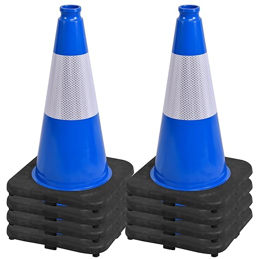 OrangeStar 18" Traffic Cones 8-Pack Blue Safety Cones with Reflective Collars, Heavy Duty Base for Construction, Parking Lot, Road Work, Flexible PVC, Indoor & Outdoor Use