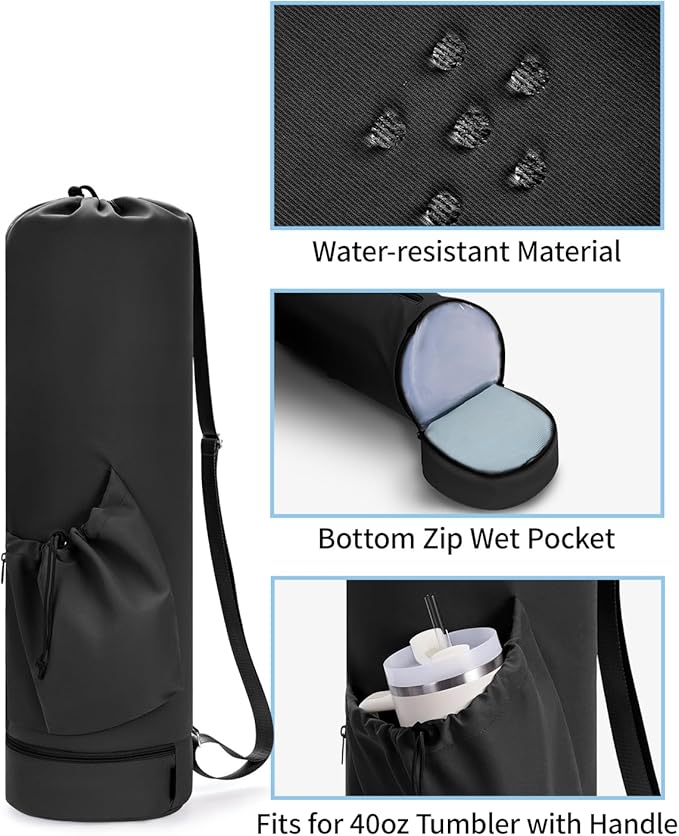 sportsnew Yoga Mat Bag with Water Bottle Pocket and Bottom Wet Pocket, Exercise Yoga Mat Carrier Multi-Functional Storage Bag, Patent pending