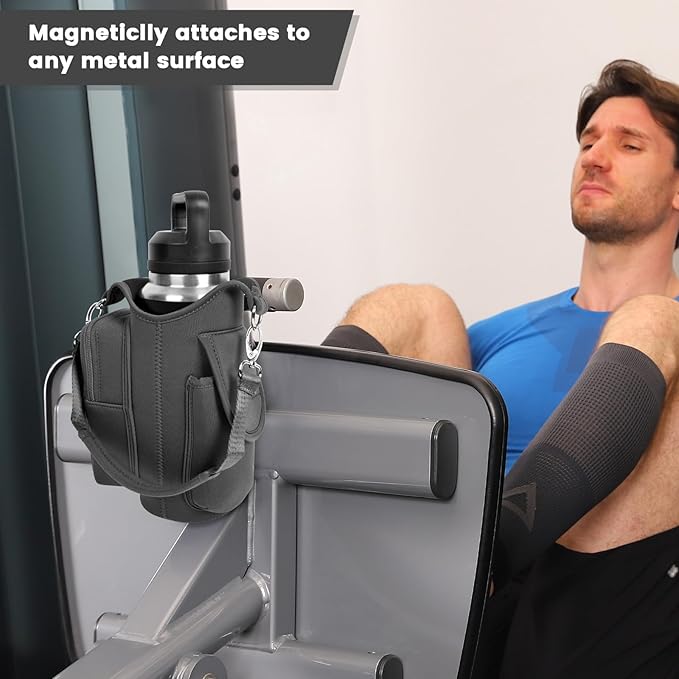 icolor Magnetic Gym Bag Water Bottle Carrier Holder with Phone Pockets & Shoulder Strap,Gym Magnetic Bag 5 Built-in Magnets Gym Accessories Organizer Magnetic Bottle Pouch Sleeve for Men Women