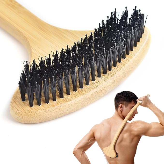 Bamboo Back Scratcher, Oversized Body Scratcher with 22” Curved Long Handle and 2 in 1 Wide Scratching/Massaging Head, for Itch Relief, Body Brush backscratchers for Adults Men Women