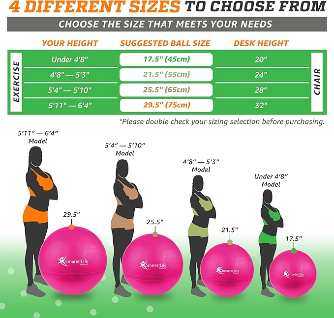 SmarterLife Exercise Ball Yoga Ball for Fitness, Balance, Stability, or Pregnancy, Gym Ball for Core Workout, Physical Therapy, Yoga Ball Chair for Office, Anti-Slip Anti-Burst