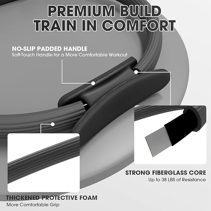 PAETA Pilates Ring Set – 14” Magic Circle (38 lbs Resistance), 9.8” Pilates Ball, 5 Resistance Bands, and Exercise Guide Included for Home Workouts