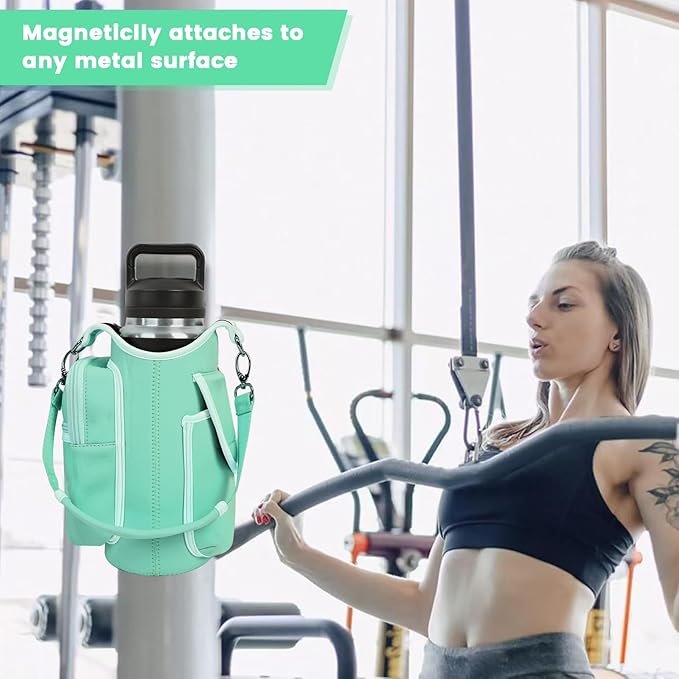 icolor Magnetic Gym Bag Water Bottle Carrier Holder with Phone Pockets & Shoulder Strap,Gym Magnetic Bag 5 Built-in Magnets Gym Accessories Organizer Magnetic Bottle Pouch Sleeve for Men Women