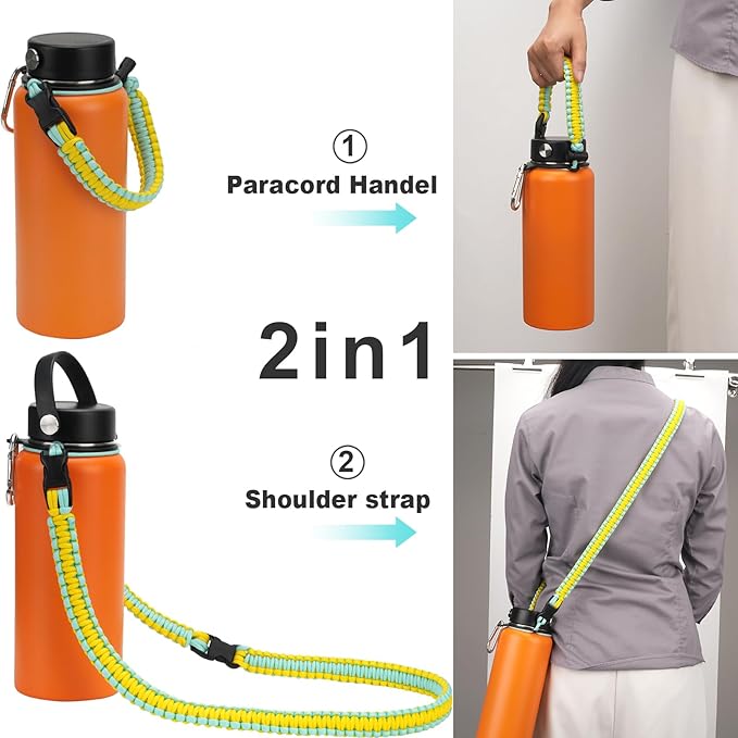 Wongeto Paracord Handle Carrier Holder with Shoulder Strap,Compatible with Hydro Flask Wide Mouth Water Bottles
