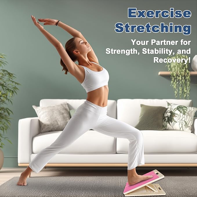 Adjustable Foot Incline Wooden Slant Board For Calf Stretching,440lb Capacity, Balance Velour Stretcher Ankle Stretch Knee Leg Boards Squats Wedge Exercise Pilates Fitness Portable Equipment