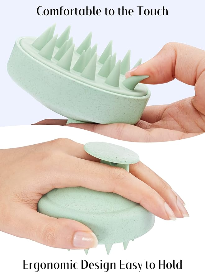 HEETA Scalp Massager Hair Growth, Soft Silicone Scalp Scrubber Shampoo Brush for Exfoliation, Dandruff Removal & Head Massage Stress Relax, Wet & Dry Use for Thick, Thin Hair Care, Wheat Straw Green