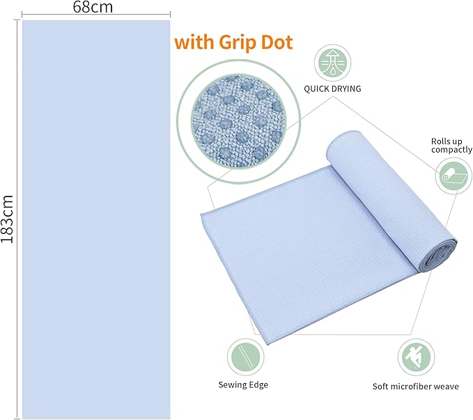 2 Pack Hot Yoga Towel with Grip Dot，Stickyfiber Yoga Mat Towels Non Slip for Hot Yoga,Absorbent Microfiber Sweat Anti-Slip Cover,Bikram,Pilates,Exercise,Fitness