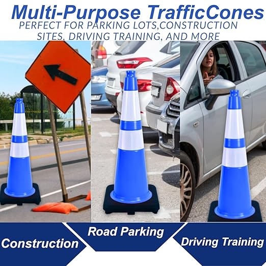 BESEA 8PACK 28 inch Traffic Safety Cones Blue Road Parking Cones 28" Heavy Duty Construction Cone Structurally Stable for Traffic Control at Public Place(8PCS)