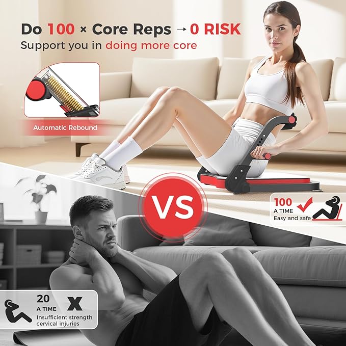 Ab Machine,Sit Up Exercise Equipment& Core Machine, Workout Equipment,Adjustable Ab Trainer with 3 Resistance Levels and Removable Auxiliary Handle,Home Gym Fitness Equipment for All Ages