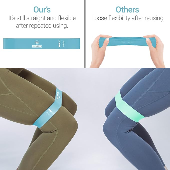 TechStone Resistance Bands Set for Men and Women, Pack of 5 Different Levels Elastic Band for Home Gym Long Exercise Workout – Great Fitness Equipment for Training, Yoga – Free Carrying Bag