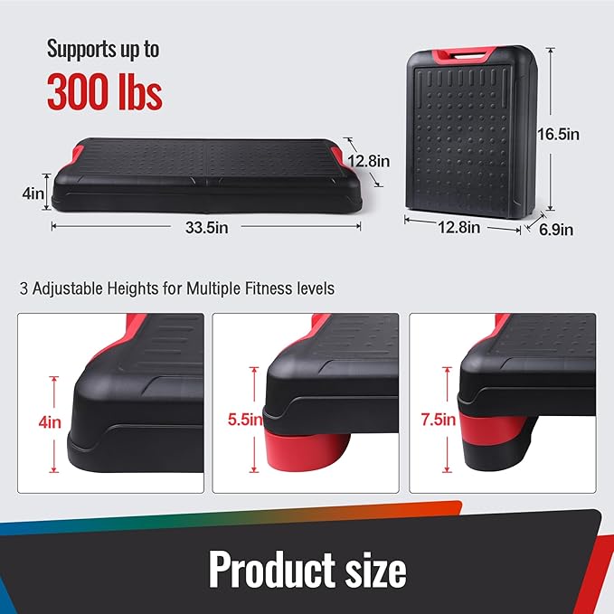 33.5" Aerobic Exercise Folding Step Platform for Home Workout, Configurable 3 Height Workout Stepper for Office Indoor Home Gym Exercise, Lightweight, Save Storage Space Aerobic Step Platform