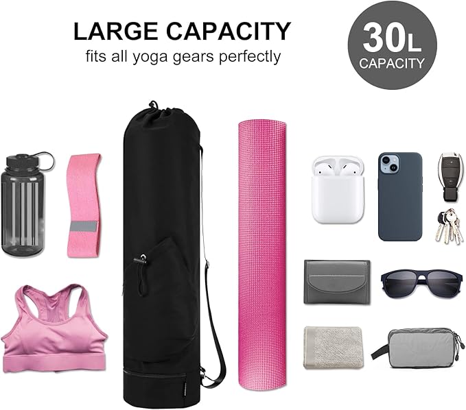 sportsnew Yoga Mat Bag with Water Bottle Pocket and Bottom Wet Pocket, Exercise Yoga Mat Carrier Multi-Functional Storage Bag, Patent pending