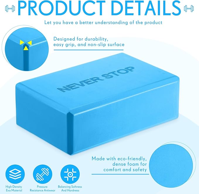 4 Pack Yoga Blocks Non Slip Pilates Brick Foam Blocks Pilates Dance Gymnastics Workout Fitness Props Tool for Stretching Meditation and Exercise