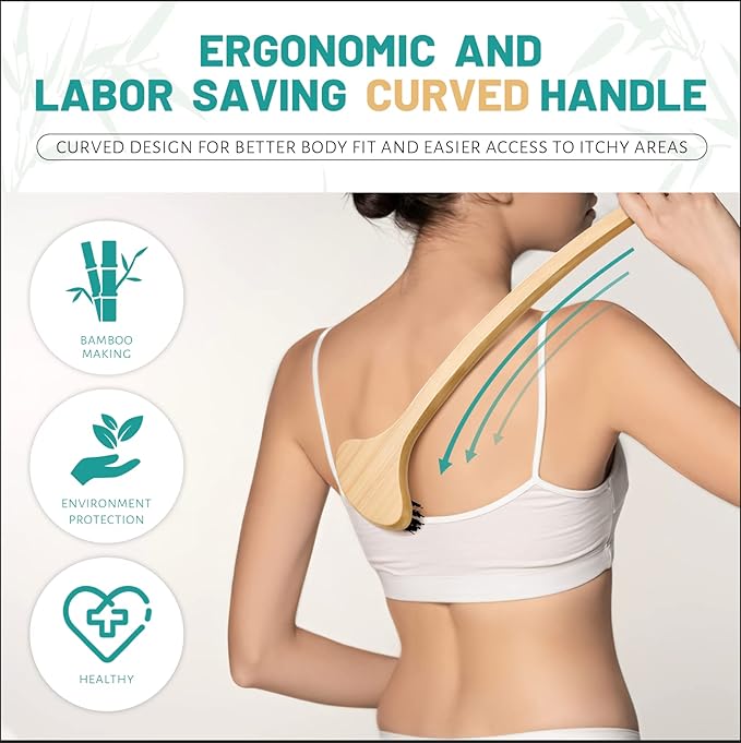 Bamboo Back Scratcher, Oversized Body Scratcher with 22” Curved Long Handle and 2 in 1 Wide Scratching/Massaging Head, for Itch Relief, Body Brush backscratchers for Adults Men Women