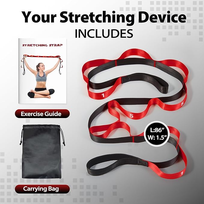 Stretching Strap with 10 Loops-Yoga Strap for Physical Therapy,Home Workout,Pilate & Flexibility Training,Non Elastic Exercise Stretch Band for Hamstring,Leg Stretcher Belt,Flexibility Fascia