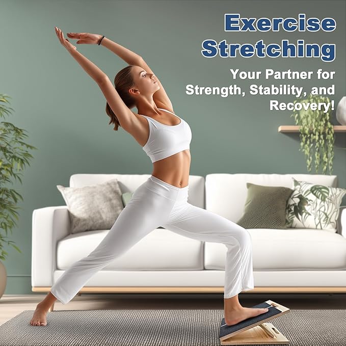 Adjustable Foot Incline Wooden Slant Board For Calf Stretching,440lb Capacity, Balance Velour Stretcher Ankle Stretch Knee Leg Boards Squats Wedge Exercise Pilates Fitness Portable Equipment