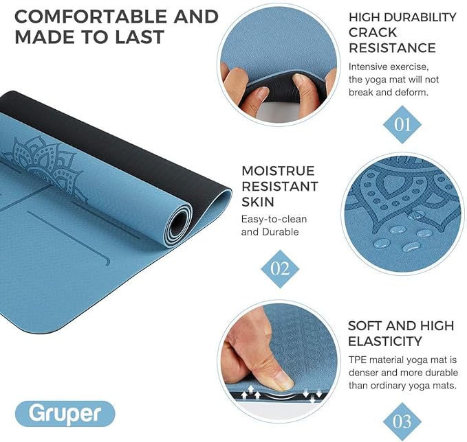 Yoga Mat Non Slip TPE Extra Wide Yoga Mat with Alignment Mark, 72"L x 32"W x 0.32"/0.24"Th (183cm x 80cm x 8mm/6mm), Anti-Tear Exercise Mat with Carrying Strap and Bag, Workout Mats for Yoga, Pilates