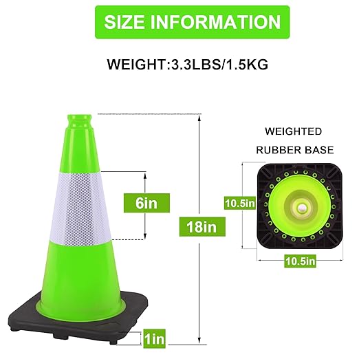 OrangeStar 4-Pack 18" Traffic Cones with Weighted Rubber Base, 6" Reflective Collar, Green Safety Cones for Parking Lot, Road Construction, Warehouse, Highway, Weatherproof PVC
