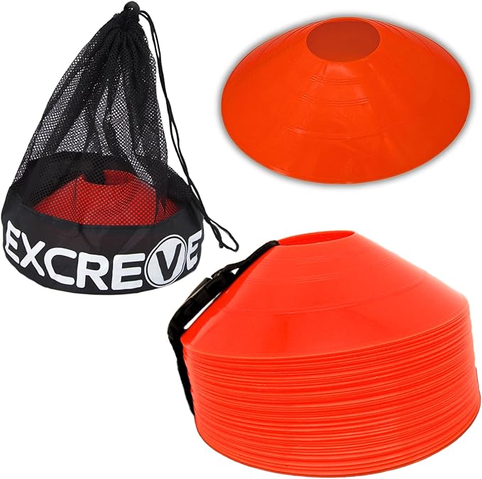 Agility Soccer Cones with Carry Bag for Sports Training - Set of 24 & 50 Orange Soccer Cones for Training Football, Basketball, Fitness - Outdoor & Indoor Drill - Coaching Practice Equipment