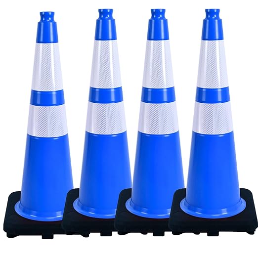 BESEA 4PACK 28 inch Traffic Safety Cones Blue Road Parking Cones 28" Heavy Duty Construction Cone Structurally Stable for Traffic Control at Public Place(4PCS)