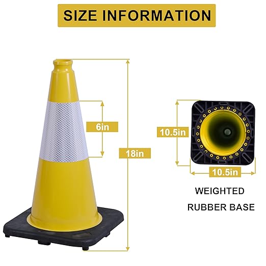 OrangeStar 6-Pack 18" Traffic Cones, Yellow Safety Cones with Reflective Collar, Weighted Base for Driving Practice, Parking Lots, Construction, Flexible PVC, Indoor & Outdoor Use