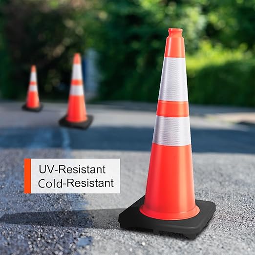 (8 Pack) BESEA 28” inch Traffic Safety Cones Orange Road Parking Cones Heavy Duty Construction Cone Structurally Stable for Traffic Control at Public Place