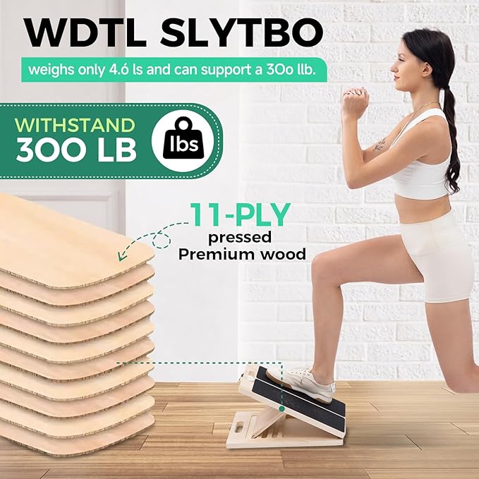 Slant Board for Calf Stretching, 5 Angle Portable Adjustable Calf Wooden Stretch Board with Training Poster, 300lb Weight Capacity for Ankle Heel Feet Leg Knees Physical Therapy Equipment