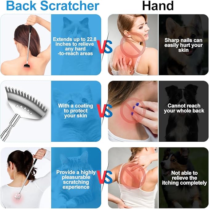 3 Pack Different Back Scratcher Metal Portable Telescoping with Rubber Handles, Extendable Back Massager Tool with Beautiful Box, Stocking Stuffers for Men Women Christmas Presents(Black)