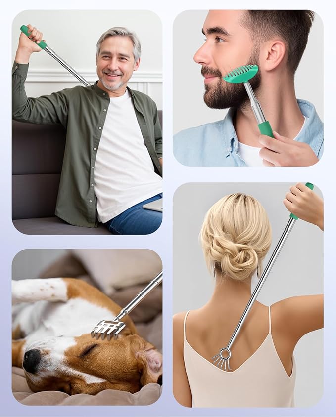 Gelibo Telescoping Back Scratcher with 5Pcs Detachable Heads,Fathers Day Dad Gifts from Wife Daughter Son,Mens Gifts,Husband, Extendable Back Massager Tool with Beautiful Box - Cyan