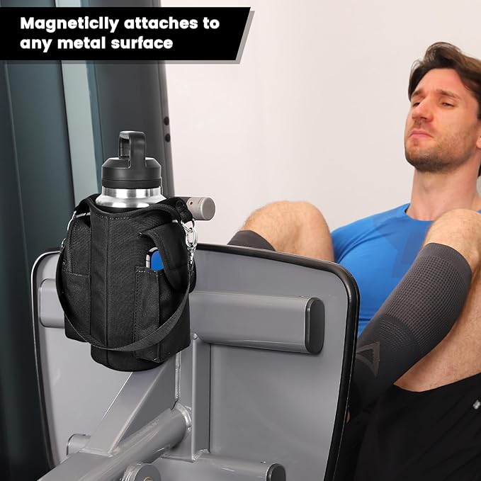 icolor Magnetic Gym Bag Water Bottle Carrier Holder with Phone Pockets & Shoulder Strap,Gym Magnetic Bag 5 Built-in Magnets Gym Accessories Organizer Magnetic Bottle Pouch Sleeve for Men Women