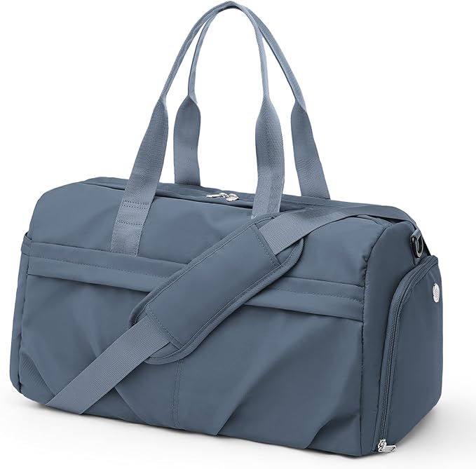 Gym Bag for Women Men with Shoe Compartment, Sport Duffel Bag, Waterproof Travel Weekender Overnight Carry on Bag for Yoga with Trolley Sleeve, Jewel Blue