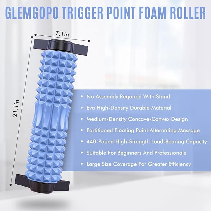 Trigger Point Foam Roller with Stand, 21 Inch Medium Density Foam Roller Long Back Roller Exercise Foam Roller for Physical Therapy, Muscles Deep Tissue, Pilates, Back Pain and Muscle Recovery (Blue)
