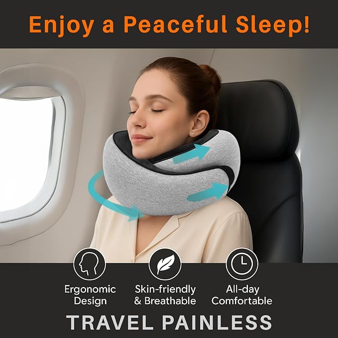 CHAT BLANC Travel Neck Pillow for Airplane, New Memory Foam Neck Travel Pillow for Airplanes, Airplane Pillow, Plane Pillow, Neck Pillow for Traveling Suitable for Airplanes