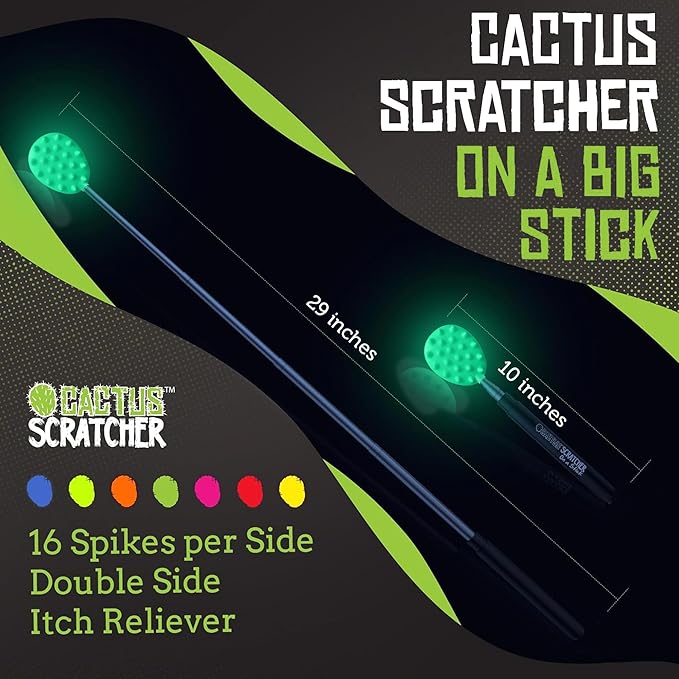 Cactus Scratcher Extendable Big Stick Back Scratcher - Extends 29" Long Double Sided Retractable Scratching Tool for Hand, Neck, Head, and Body - Universal Gift for Family, Pets, and Friends, Glow
