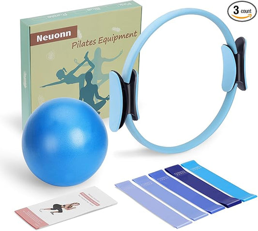 Pilates Ring Set for Home Workout, Pilates Essentials Kit for Women, [12'' Fitness Circle, Pilates Balls, Resistance Bands] Starter Set for Yoga, Exercise, Toning and Flexibility