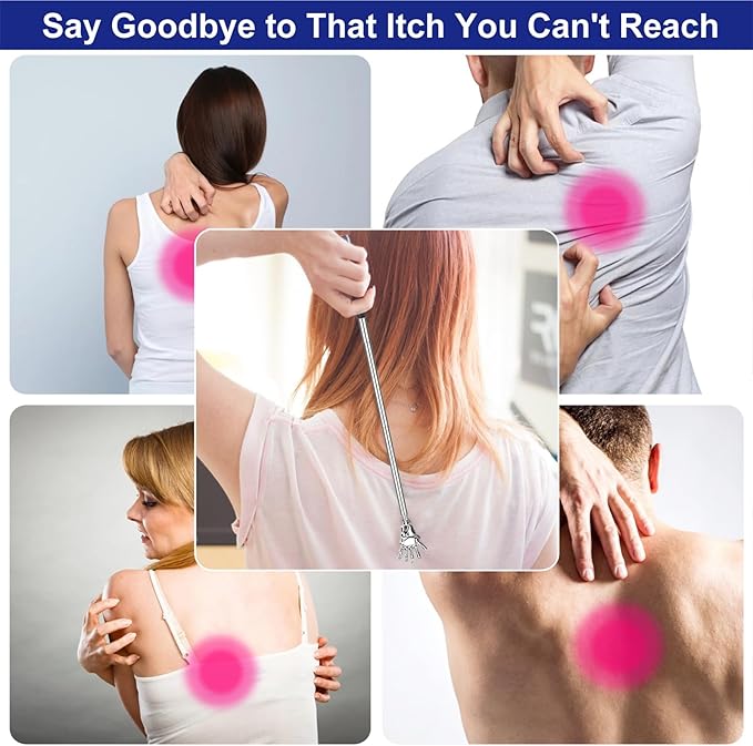 Back Scratcher Gift Set, 4 Pack, Upgraded Portable Extendable Stainless Steel Telescoping Massage Tool, Stocking Stuffers for Men Women