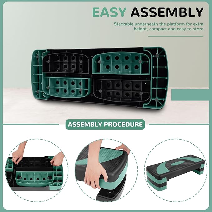 Fitvids Fitvids Step Aerobic Platform, 31" Exercise Step with 3 levels Adjustable Height, 4 Stackable Risers, Fitness Training Workout Stepper for Home Gym, Cardio Strength