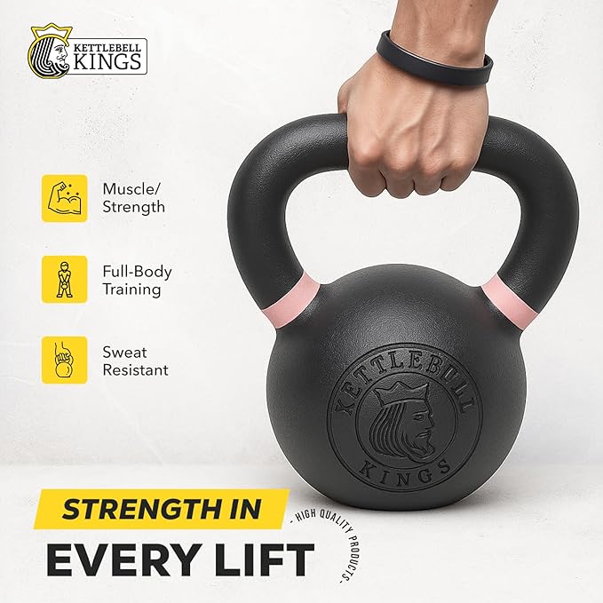 Kettlebell Kings Powder Coated Kettlebell Weights 5-90 LB | Workout Gym Equipment & Strength training sets for Women & Men | Durable Coating for Grip Strength, Rust Prevention