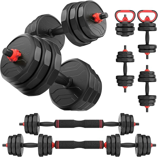 Adjustable Dumbbells, 20/30/40/55/60/70/80/90lbs Free Weight Set with Connector, 2 or 3 in 1 Dumbbells Used as Barbell, Kettlebells, Fitness Exercises for Home Gym Suitable for Men/Women