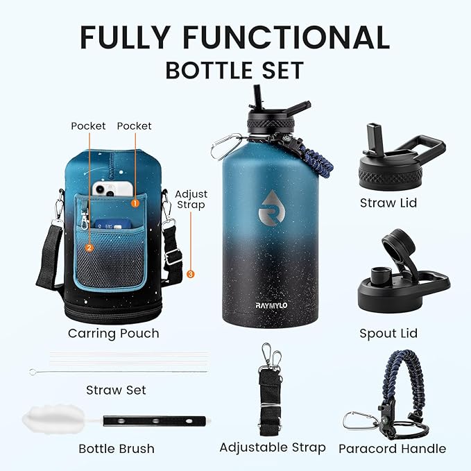 128oz Insulated Water Bottle, Triple Wall Vacuum Stainless Steel Water Bottles - Keeps Cold 48H, Reusable One Gallon Jug for Gym, Sports, Camping, Hiking,Travel, Starry Sky-Indigo/Black