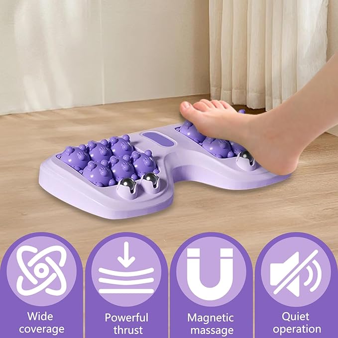 Portable Double Foot Massage Roller,Plantar Fasciitis Relief, Dual Foot Acupressure Therapy for Stress Relief and Improved Circulation, Portable Reflexology Tool for Home and Office Use (Purple)