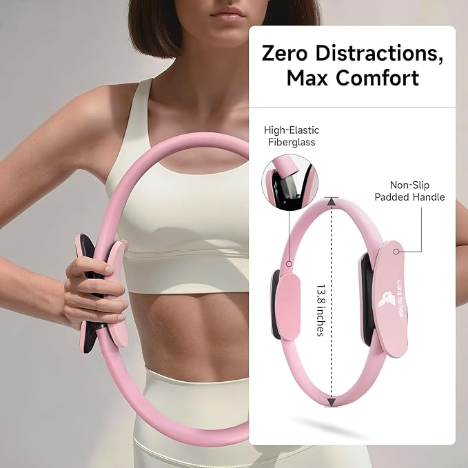 Home Pilates Kit - 13.8" Pilates Ring with Padded Handles, Mini Ball, 3 Resistance Bands for Full Body Exercise, Workout Guide