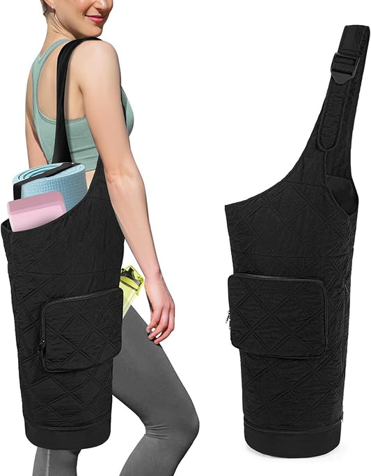 Yoga Mat Bag with Wet Pocket, Bottle Pocket and Mat Secure Straps, Yoga Mat Carrier Fits Most Size Mats (Bag Only), Black